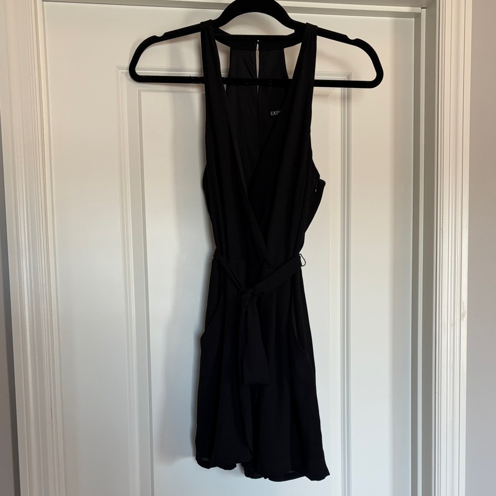 Express Black Sleeveless Romper with Tie Belt